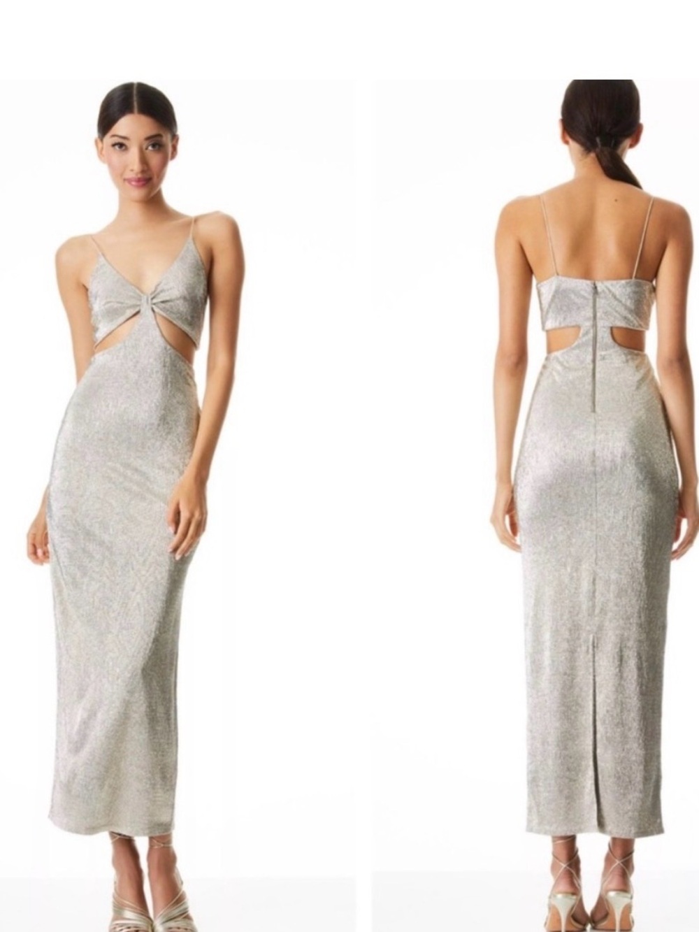 NWT ALICE + OLIVIA Silver Cut Out Dress